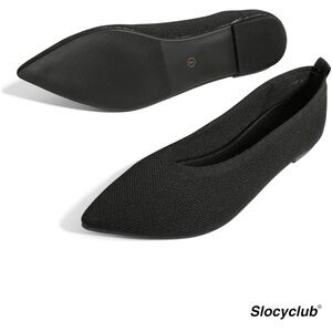 New Pointed Toe Slip On Ballet Flats Knitted Texture Black